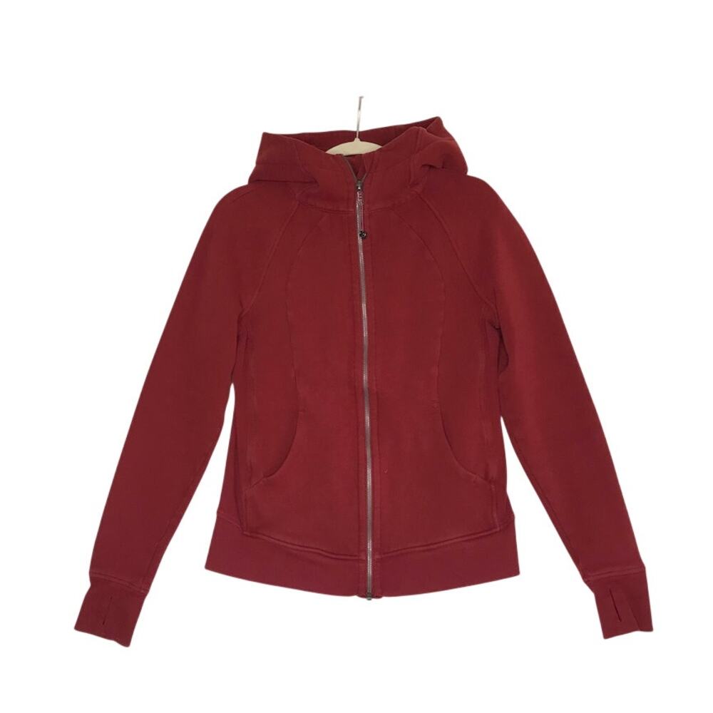 LULULEMON Scuba Hoodie Light Cotton Fleece Sz 8 Red Everyday Travel Comfort - Picture 4 of 12